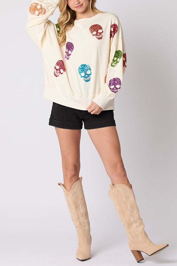 Richenda | Women's Sequin Skull Sweatshirt with Round Neck - image 8