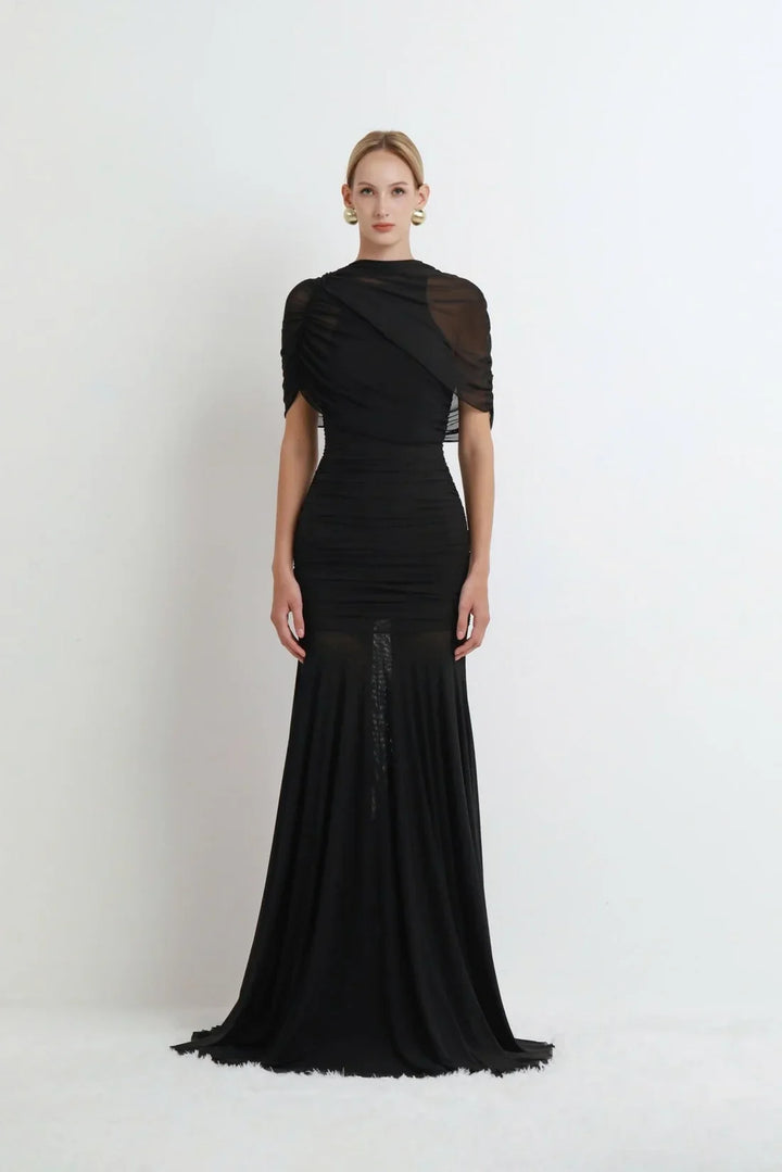 Lysandra | Women's Ruched Bodice Pleated Tulle Maxi Dress