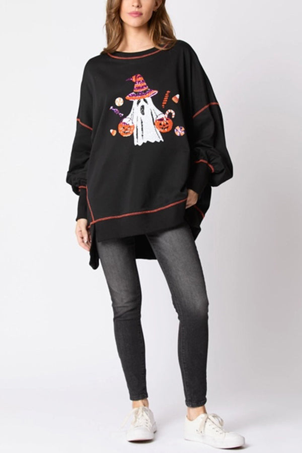 Orella | Women's Sequin Ghost Sweatshirt with Round Neck - image 8