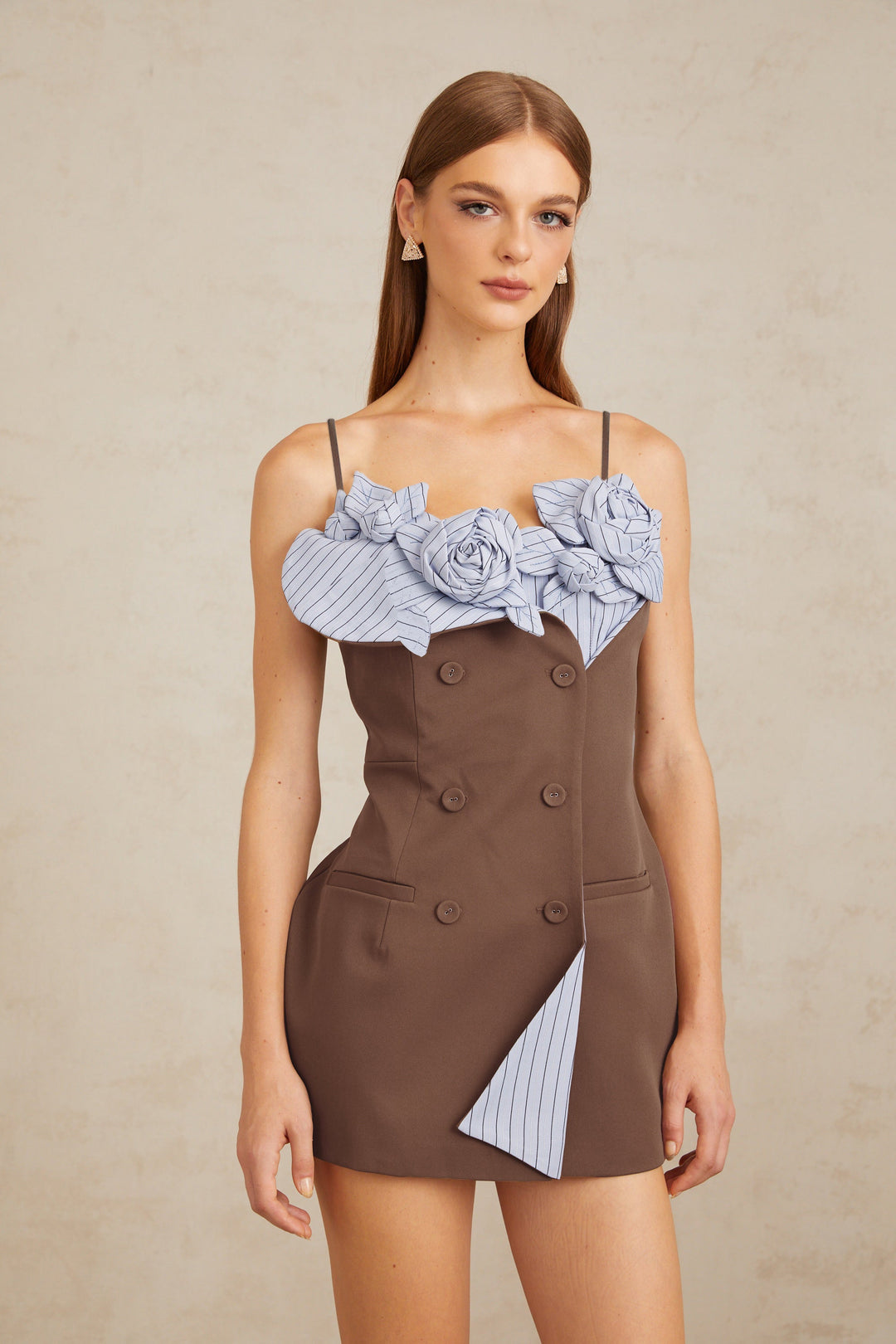 Bridget | Women's Johanna Brown Floral Panelled Mini Dress (Final -US Only)