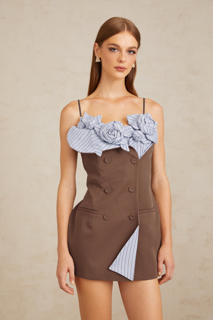 Bridget | Women's Johanna Brown Floral Panelled Mini Dress (Final -US Only)