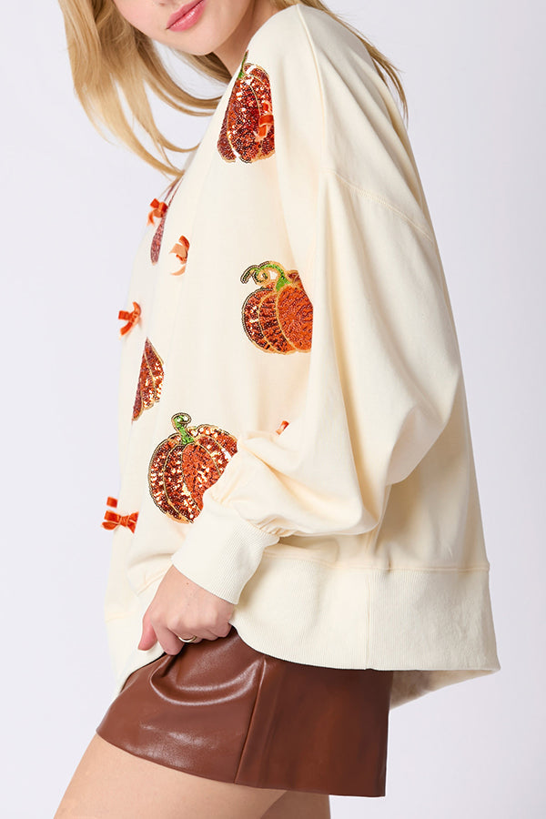 Gisla | Women's Colourful Pumpkin Sweatshirt with Embroidered Detail - image 7