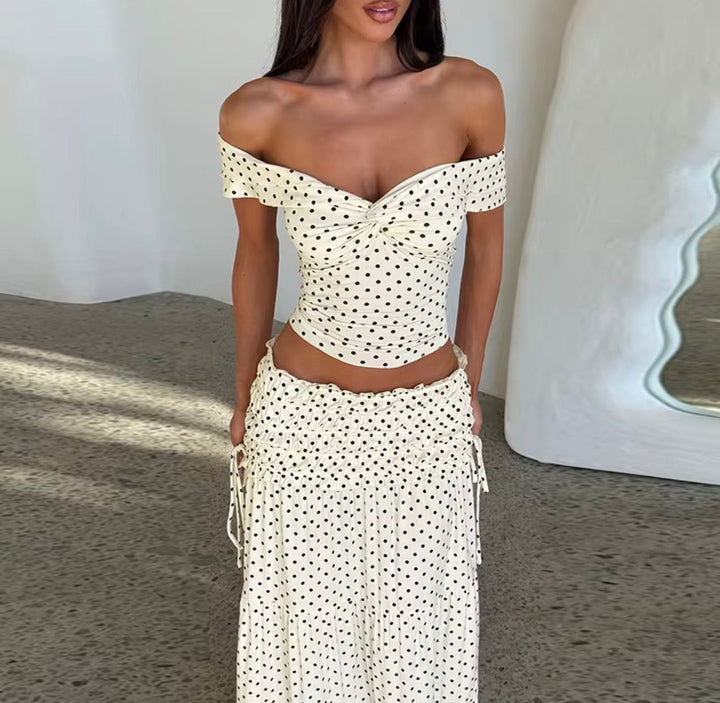 Dolores | Women's Polka Dot Off-Shoulder Top and Maxi Skirt Set
