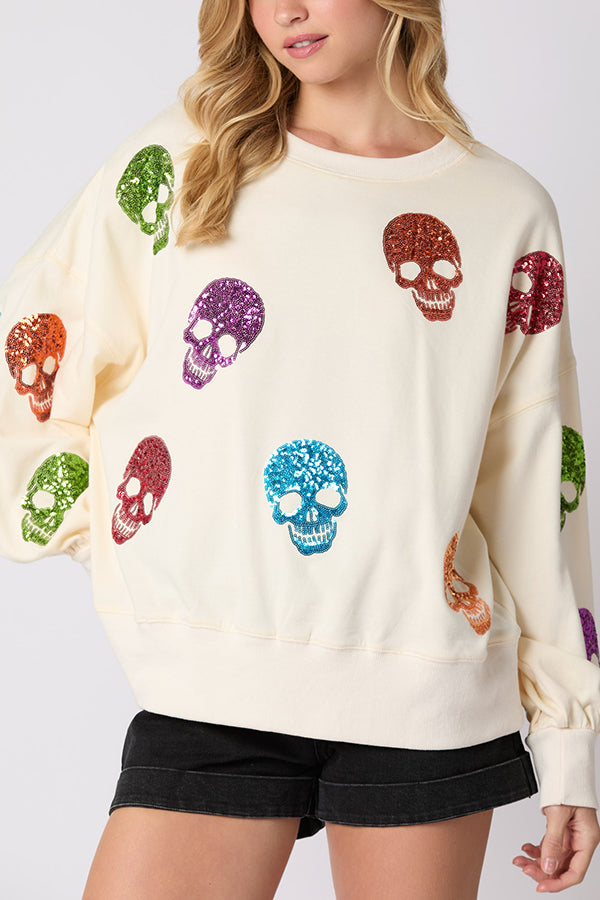 Richenda | Women's Sequin Skull Sweatshirt with Round Neck - image 3
