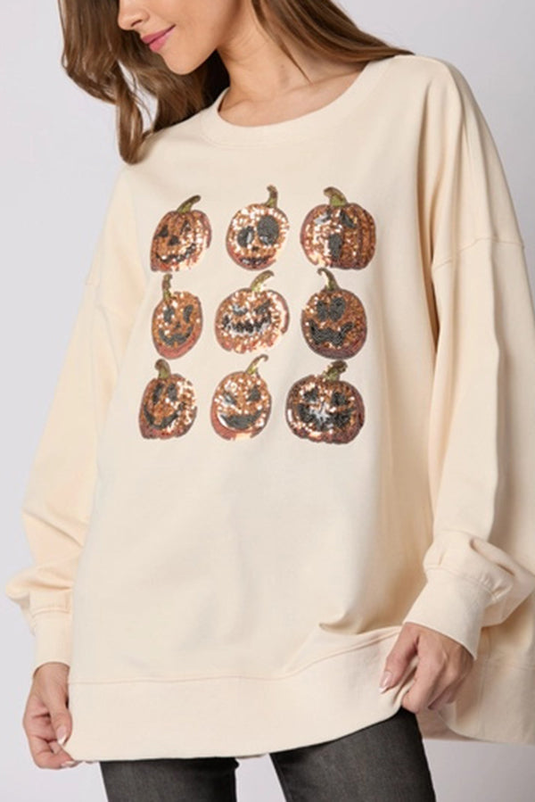 Juetta | Women's Sequin Pumpkin Sweatshirt with Round Neck - image 4