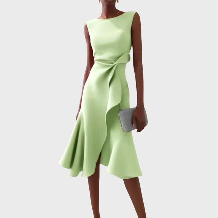 Annora | Women's Draped Sleeveless Midi Dress with Waist Tie and Flared Skirt - image 8