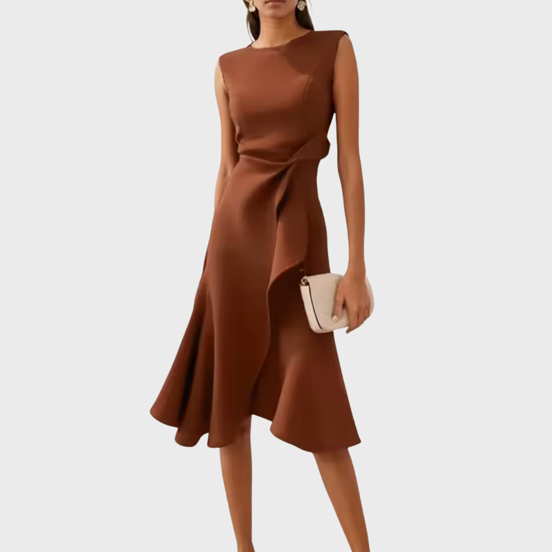 Annora | Women's Draped Sleeveless Midi Dress with Waist Tie and Flared Skirt - image 9