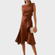 Annora | Women's Draped Sleeveless Midi Dress with Waist Tie and Flared Skirt - image 9
