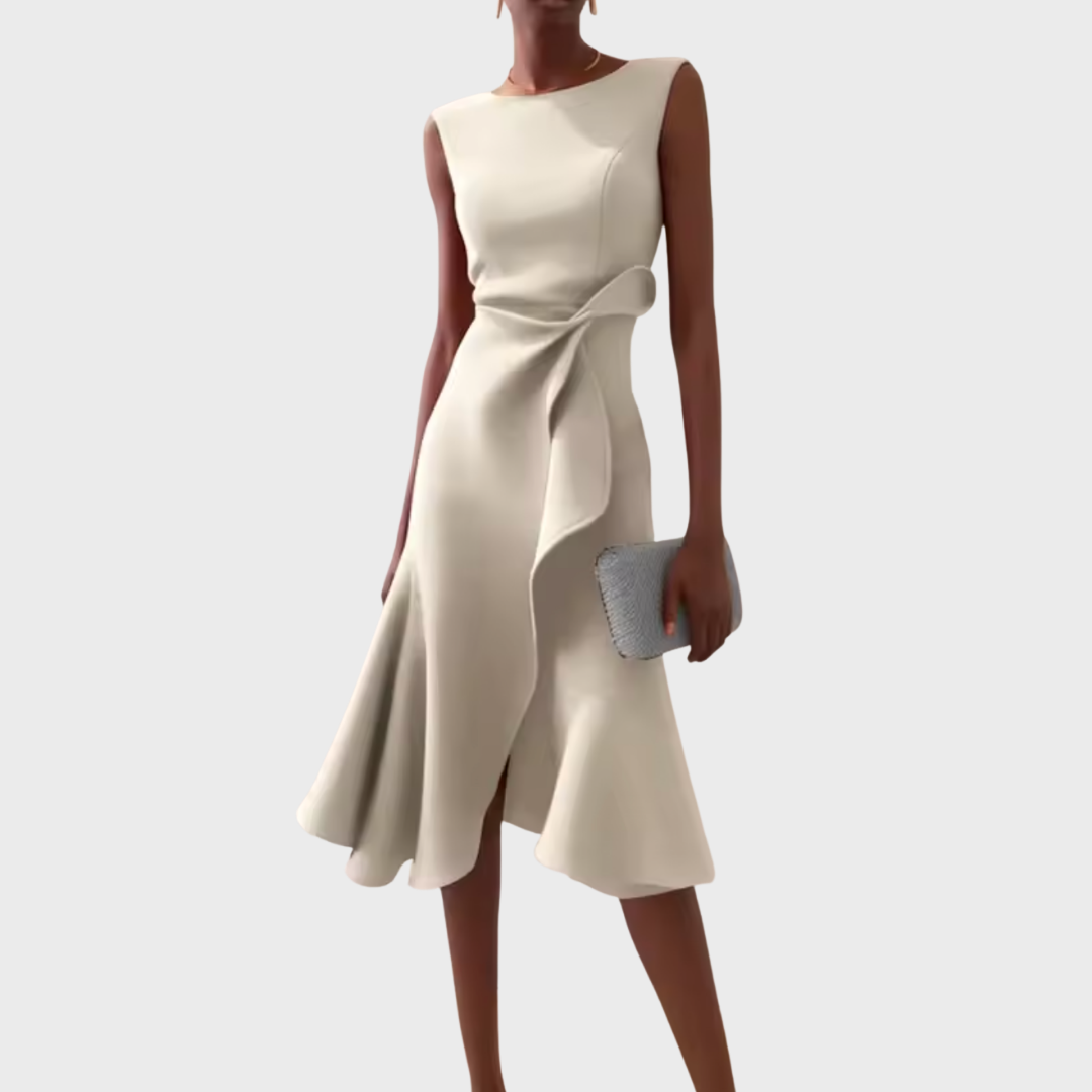Annora | Women's Draped Sleeveless Midi Dress with Waist Tie and Flared Skirt - image 10
