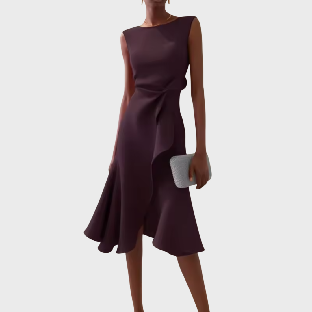 Annora | Women's Draped Sleeveless Midi Dress with Waist Tie and Flared Skirt - image 11