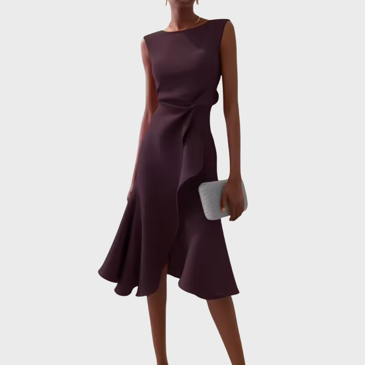 Annora | Women's Draped Sleeveless Midi Dress with Waist Tie and Flared Skirt - image 11