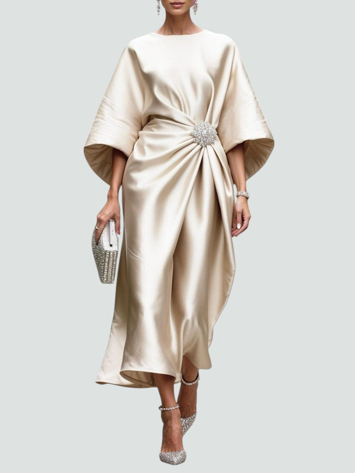 Lucienne | Women's Wrap Midi Dress with Round Neck and Batwing Sleeves - image 6