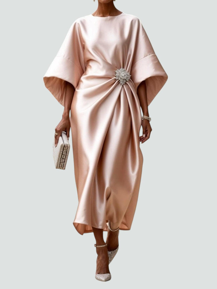Lucienne | Women's Wrap Midi Dress with Round Neck and Batwing Sleeves - image 5