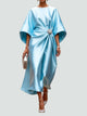 Lucienne | Women's Wrap Midi Dress with Round Neck and Batwing Sleeves - image 3