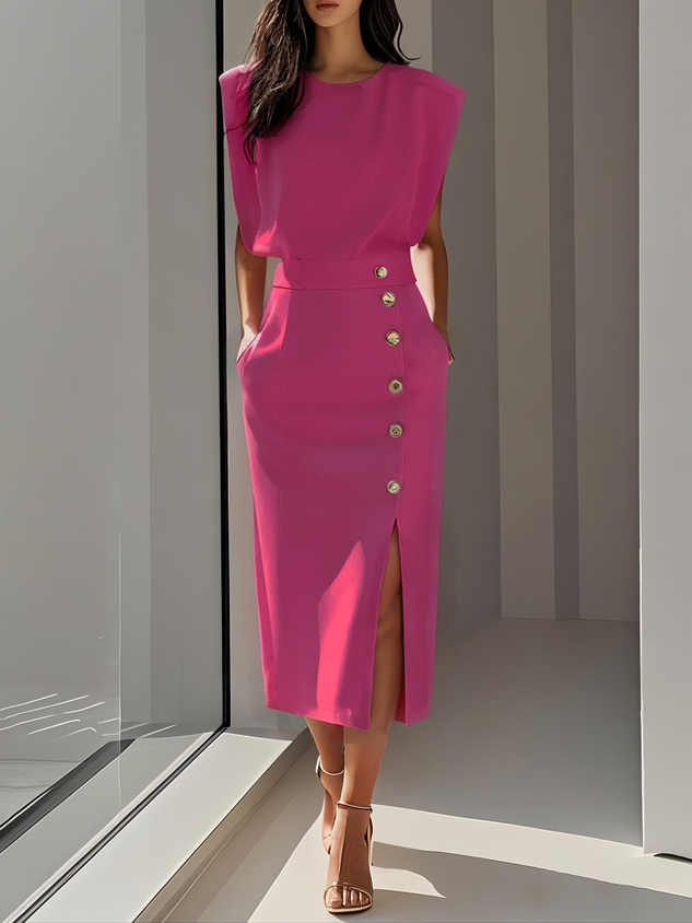 Lodovica | Women's Button-Front Split Midi Dress - image 7