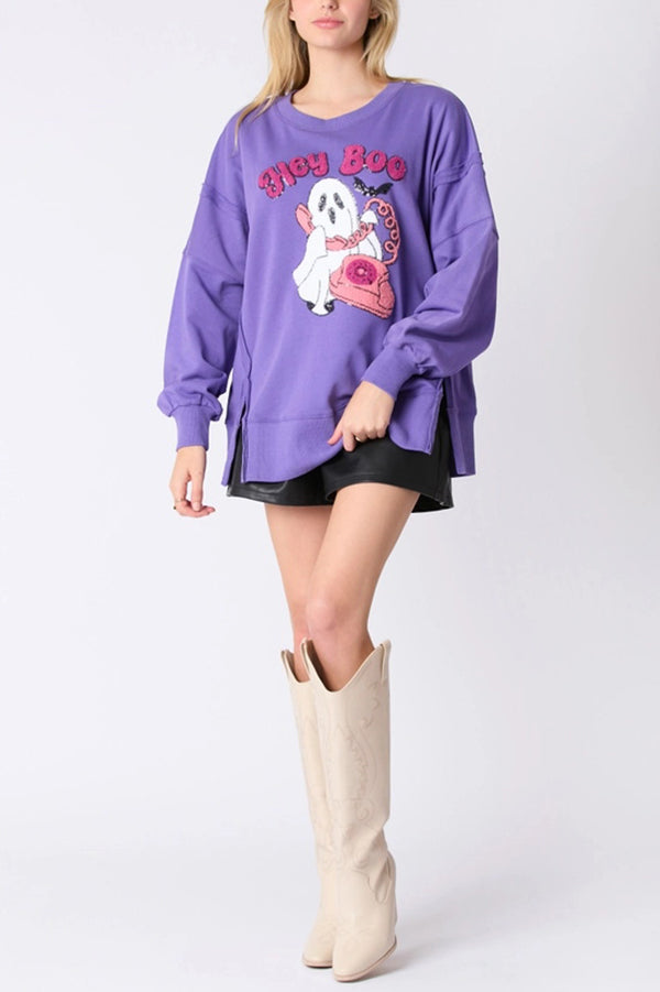 Nicolaa | Women's Cute Ghost Sequin Sweatshirt with Round Neck - image 7