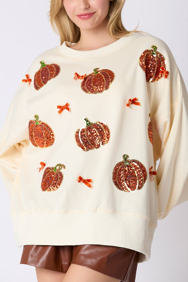 Gisla | Women's Colourful Pumpkin Sweatshirt with Embroidered Detail - image 1