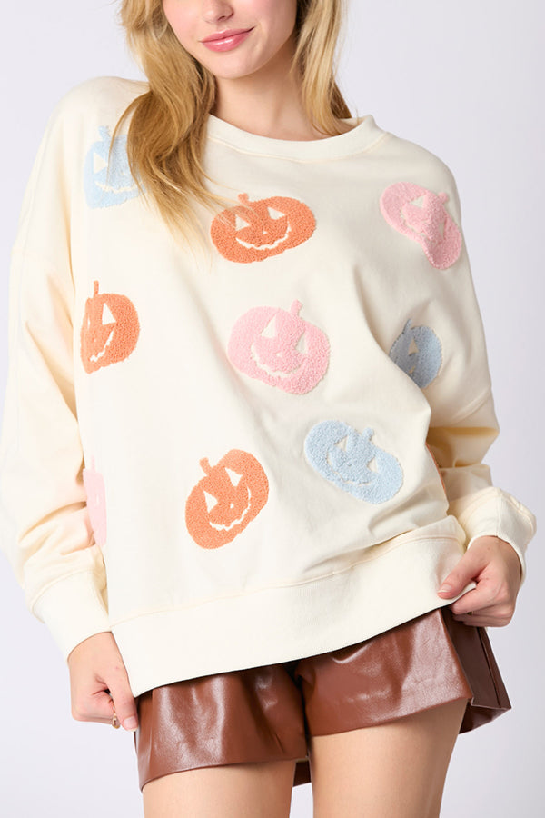 Gisla | Women's Colourful Pumpkin Sweatshirt with Embroidered Detail - image 2