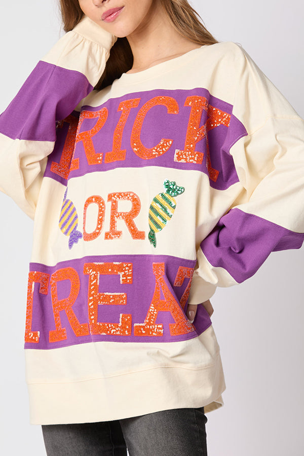 Ascelina | Women's Sequin Letter Colour Block Sweatshirt with Round Neck - image 11