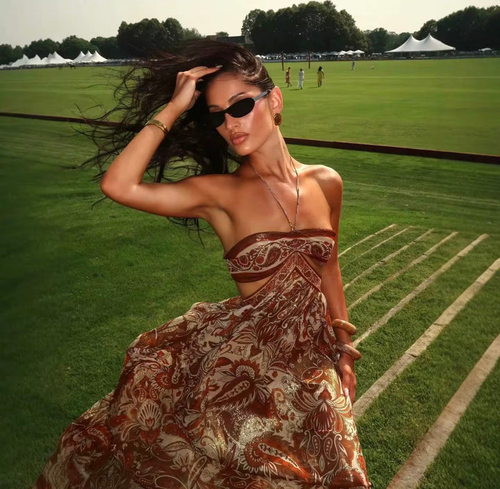Gwyneira | Women's Bohemian Cutout Bandeau Maxi Dress