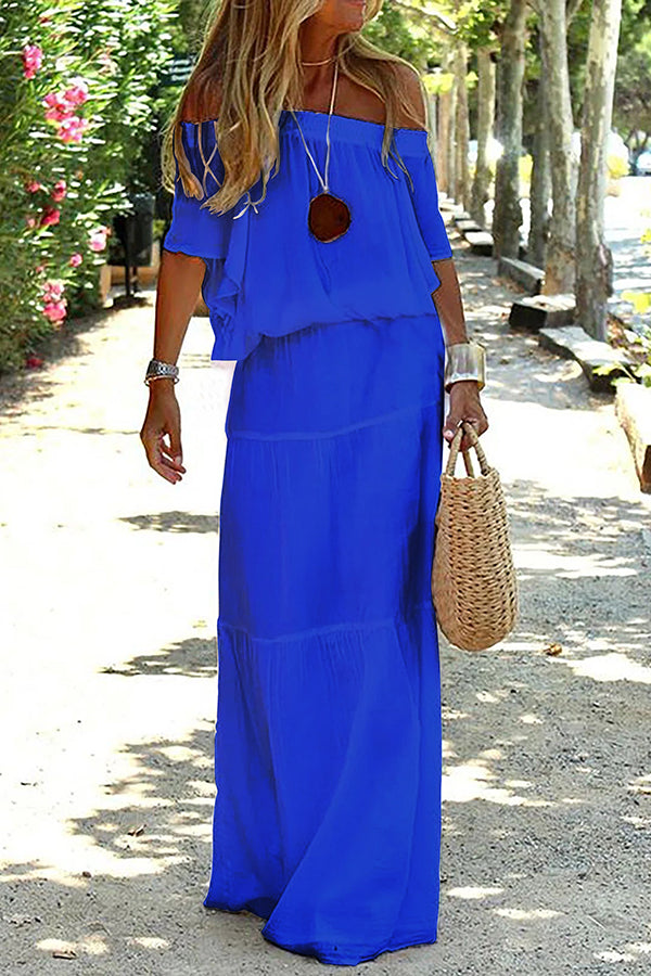 Adelheid | Women's Off-Shoulder Maxi Dress with Round Neck and Short Sleeves - image 4