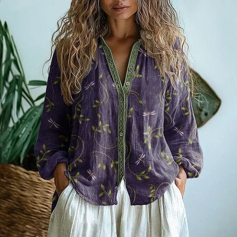 Brianna | Women's Elegant Vintage Leaf Print Shirt