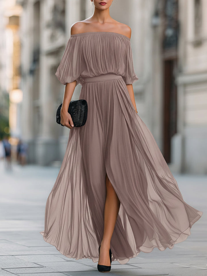 Persephone | Women's Pleated Off-Shoulder Maxi Dress with Balloon Sleeves - image 7