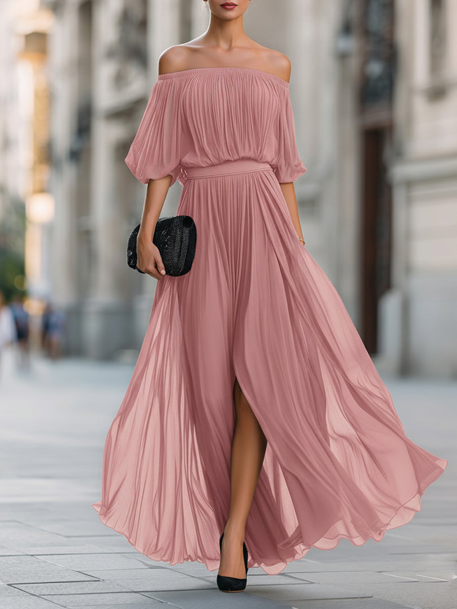Persephone | Women's Pleated Off-Shoulder Maxi Dress with Balloon Sleeves - image 8