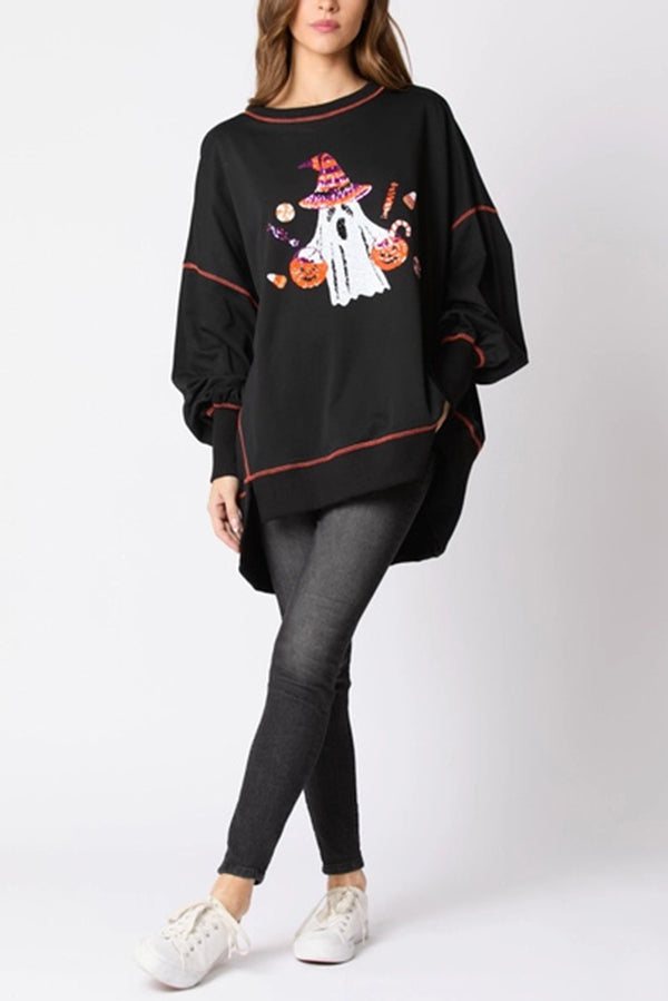 Orella | Women's Sequin Ghost Sweatshirt with Round Neck - image 7