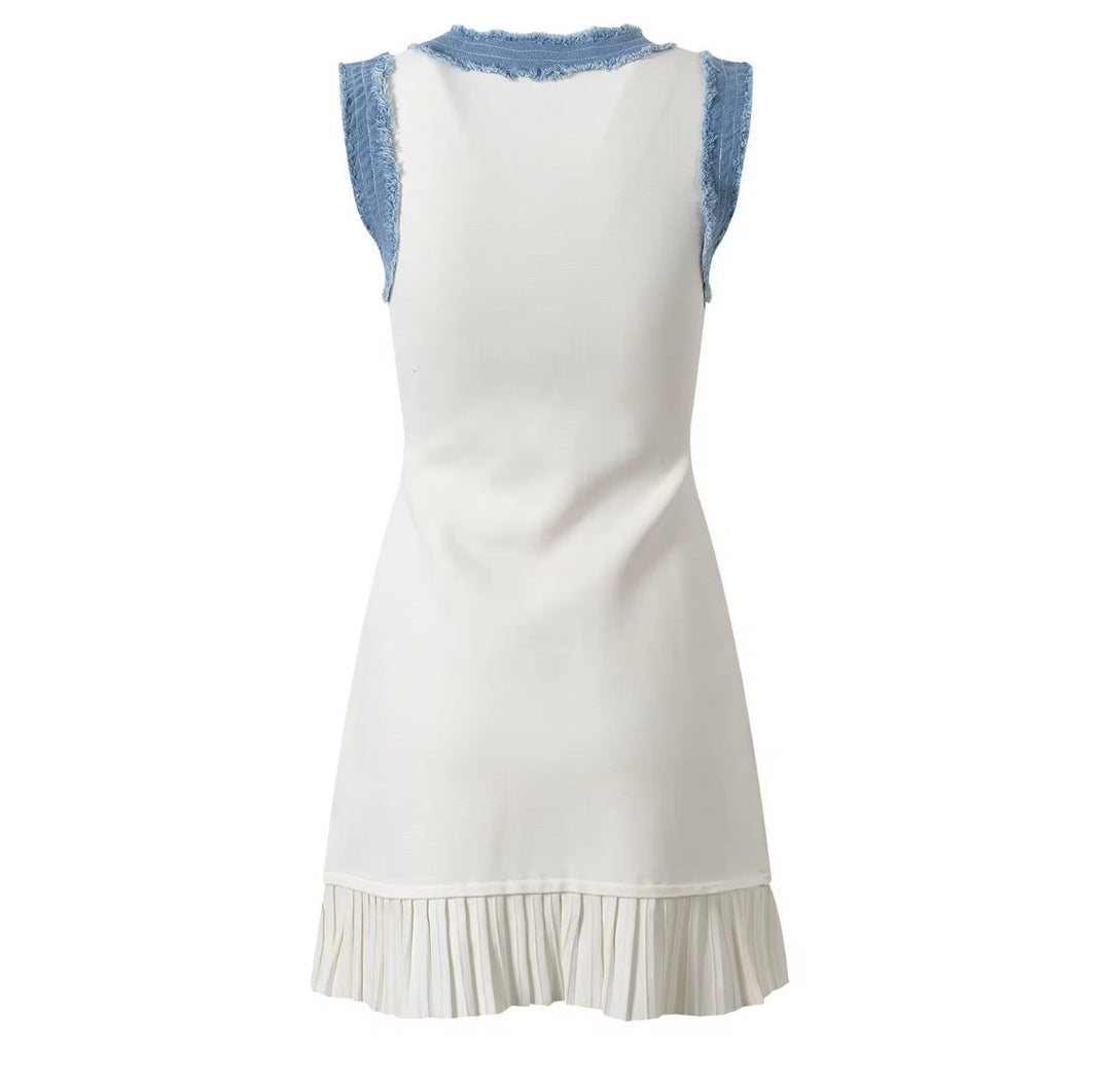Aileen | Women's Sleeveless Dress with Denim Trim