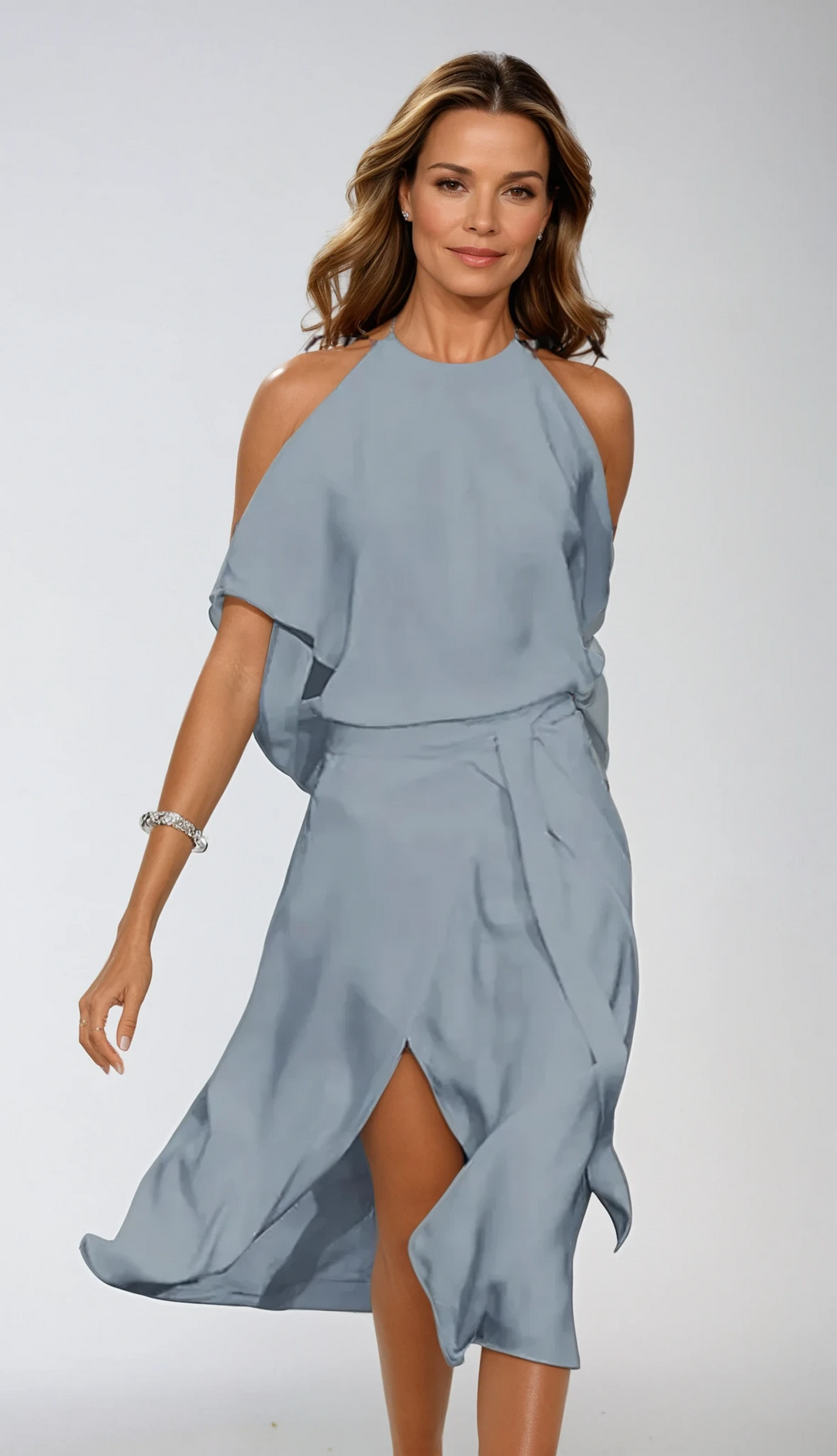 Susannah | Women's Halter Midi Dress with Side Slit - image 3