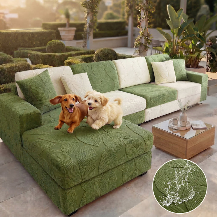 Patonga | Leaf Jacquard Stretch Sectional Couch Cover - image 4