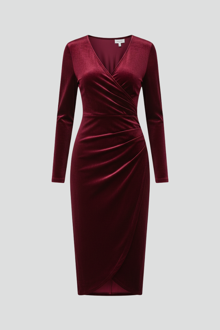 Septima | Women's Midi Dress with V Neckline and Long Sleeves