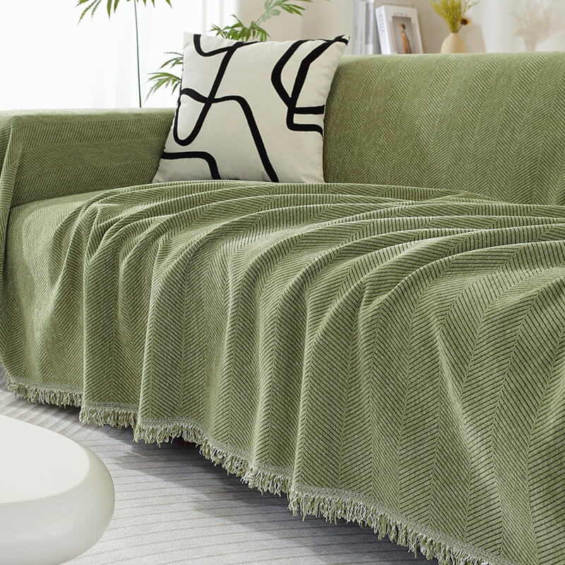 Dalmeny | Herringbone Chenille Tassel Couch Throw Cover - image 4