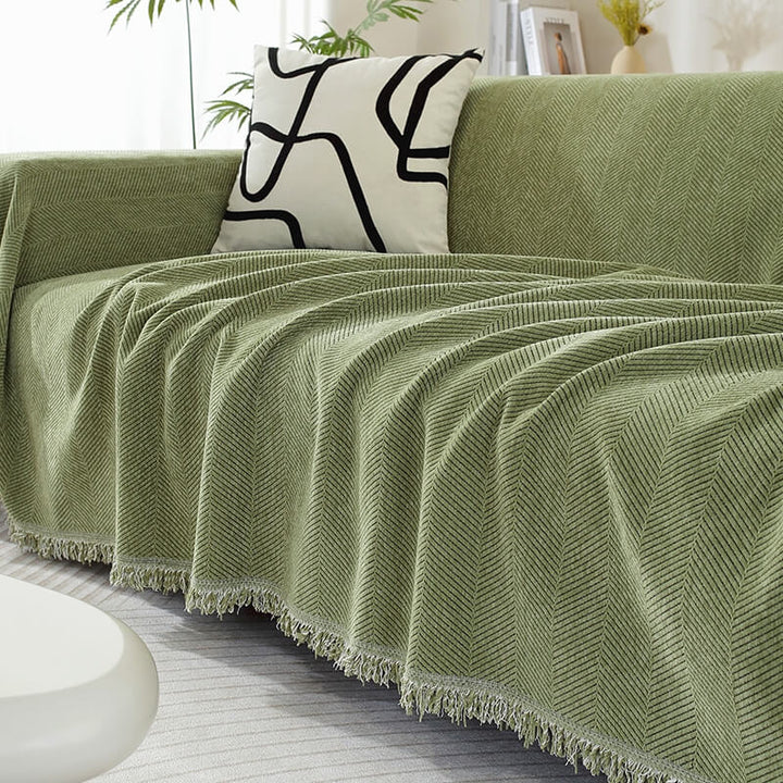 Dalmeny | Herringbone Chenille Tassel Couch Throw Cover - image 4
