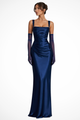 Coralie | Women's Square Neck Ruched Satin Maxi Wedding Guest Dress