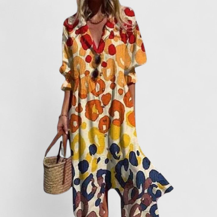 Ianthe | Women's Bohemian Maxi Dress with Round Neck and Half Sleeves - image 4