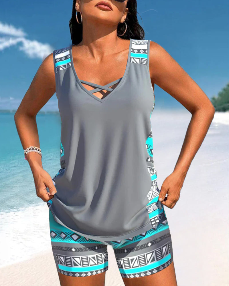Maguelone | Women's Printed Tankini Set with Criss-Cross Straps - image 4