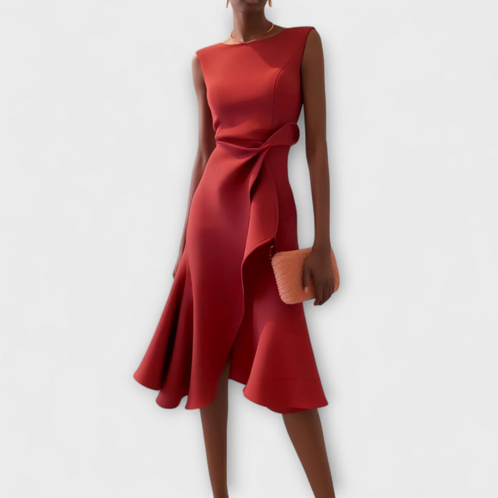 Annora | Women's Draped Sleeveless Midi Dress with Waist Tie and Flared Skirt - image 1