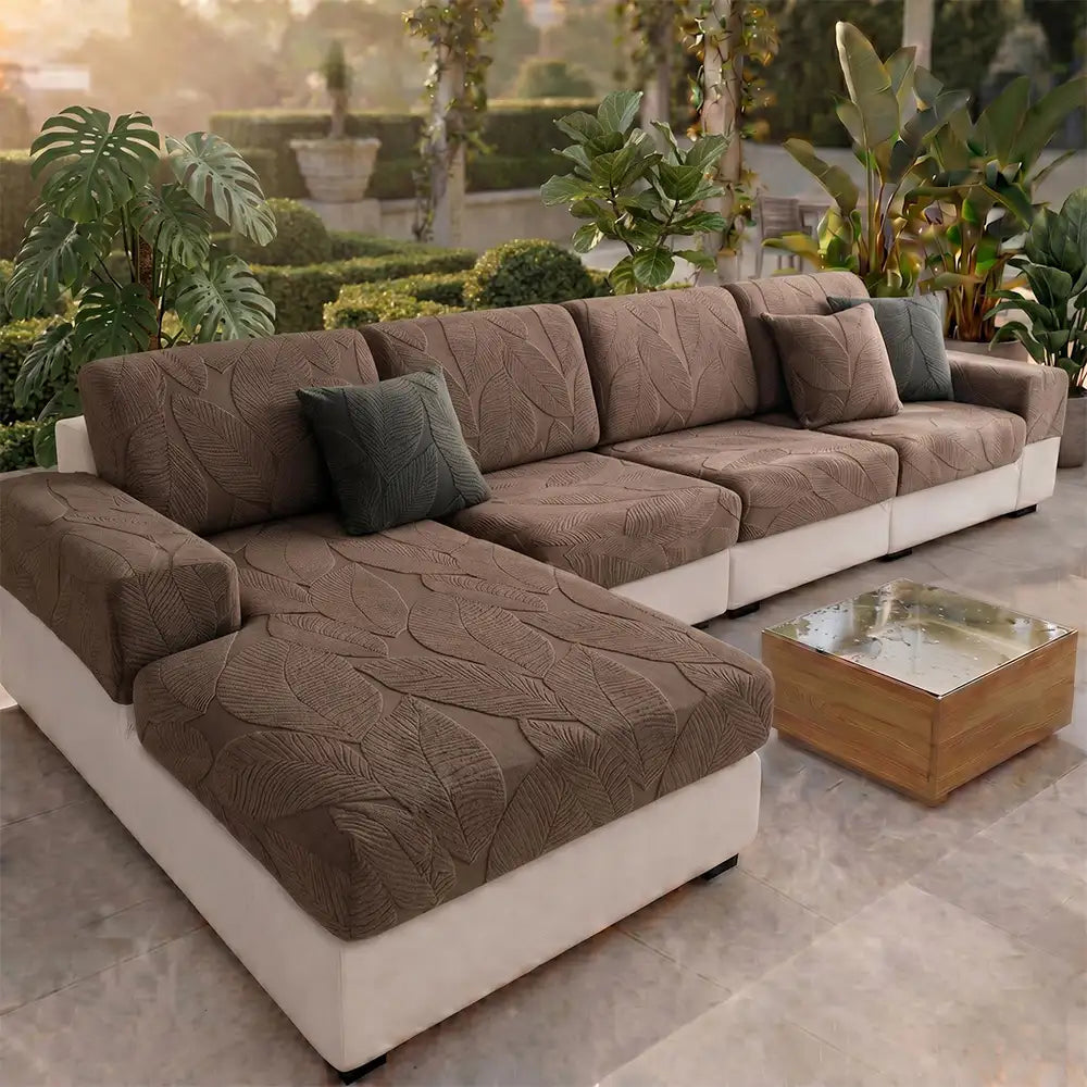 Patonga | Leaf Jacquard Stretch Sectional Couch Cover - image 18