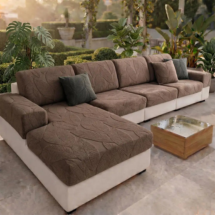 Patonga | Leaf Jacquard Stretch Sectional Couch Cover - image 18
