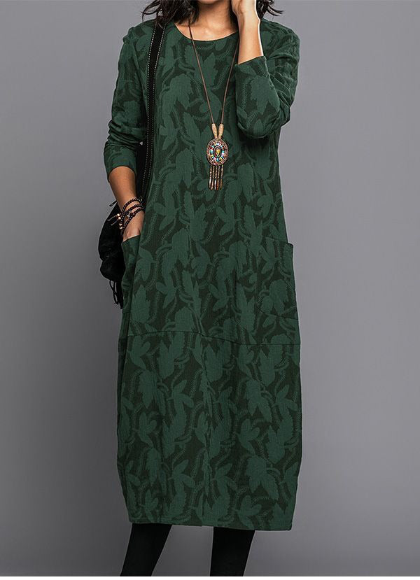 Alethea | Women's Long Sleeve Midi Dress with Pockets