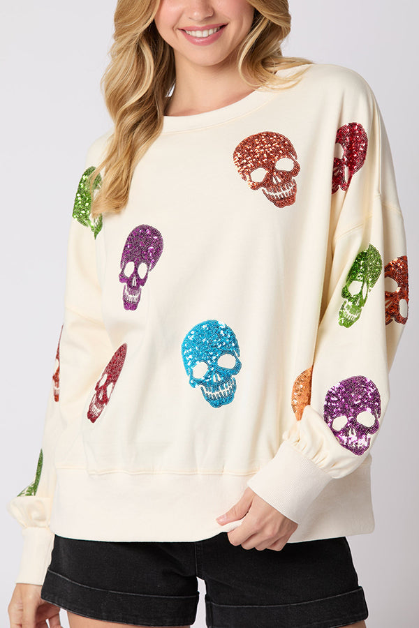 Richenda | Women's Sequin Skull Sweatshirt with Round Neck - image 1