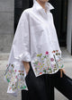 Avis | Women's Floral Embroidered High-Low Cotton Shirt