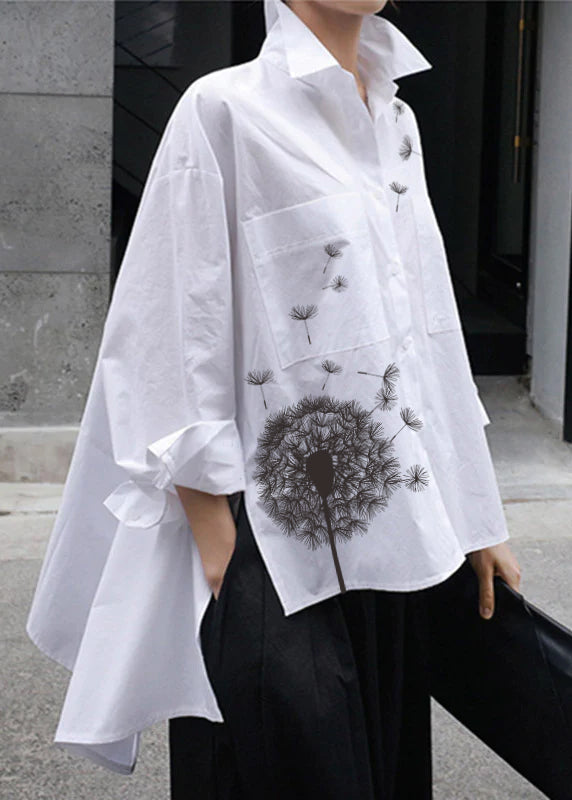 Avis | Women's Floral Embroidered High-Low Cotton Shirt