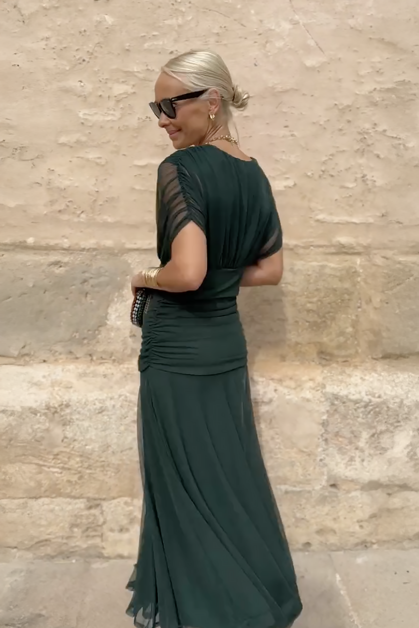 Claribel | Women's Pleated Floral Maxi Dress with V-Neck and Short Sleeves - image 7