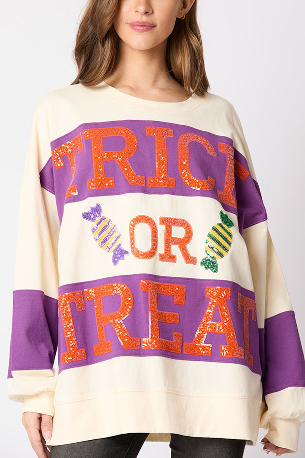 Ascelina | Women's Sequin Letter Colour Block Sweatshirt with Round Neck - image 9