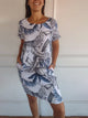 Flaminia floral shift midi dress, round neck, short sleeves