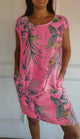 Flaminia floral shift midi dress, round neck, short sleeves