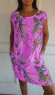 Flaminia floral shift midi dress, round neck, short sleeves